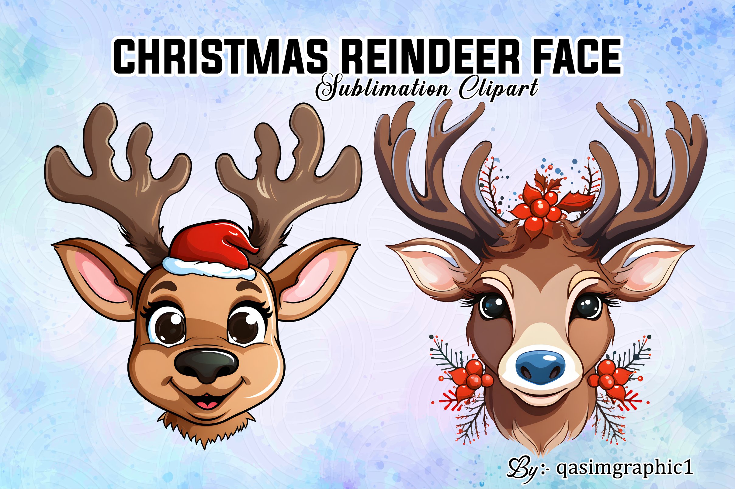 Cartoon reindeer face sublimation clipart png