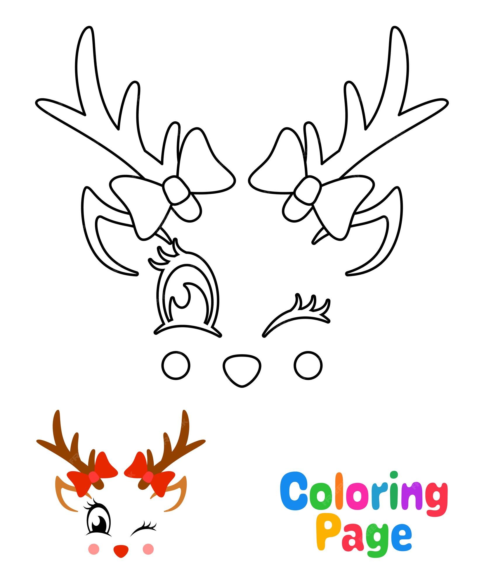 Premium vector coloring page with reindeer face for kids