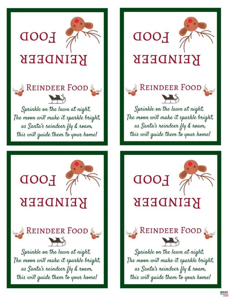 Santas magic reindeer food with free printable bag topper poem