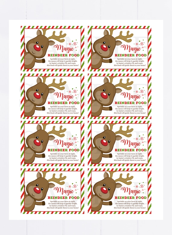 Magic reindeer food tags printable kids christmas tag diy class school gift labels digital pdf jpg instant download