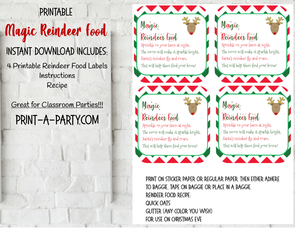 Magic reindeer food kit labels recipe instant download â printaparty