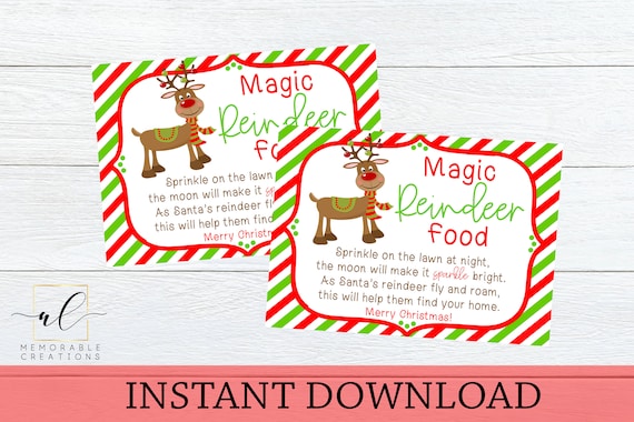 Magic reindeer food tag printable magic reindeer food card kid christmas tag diy class gift tag christmas eve instant download download now