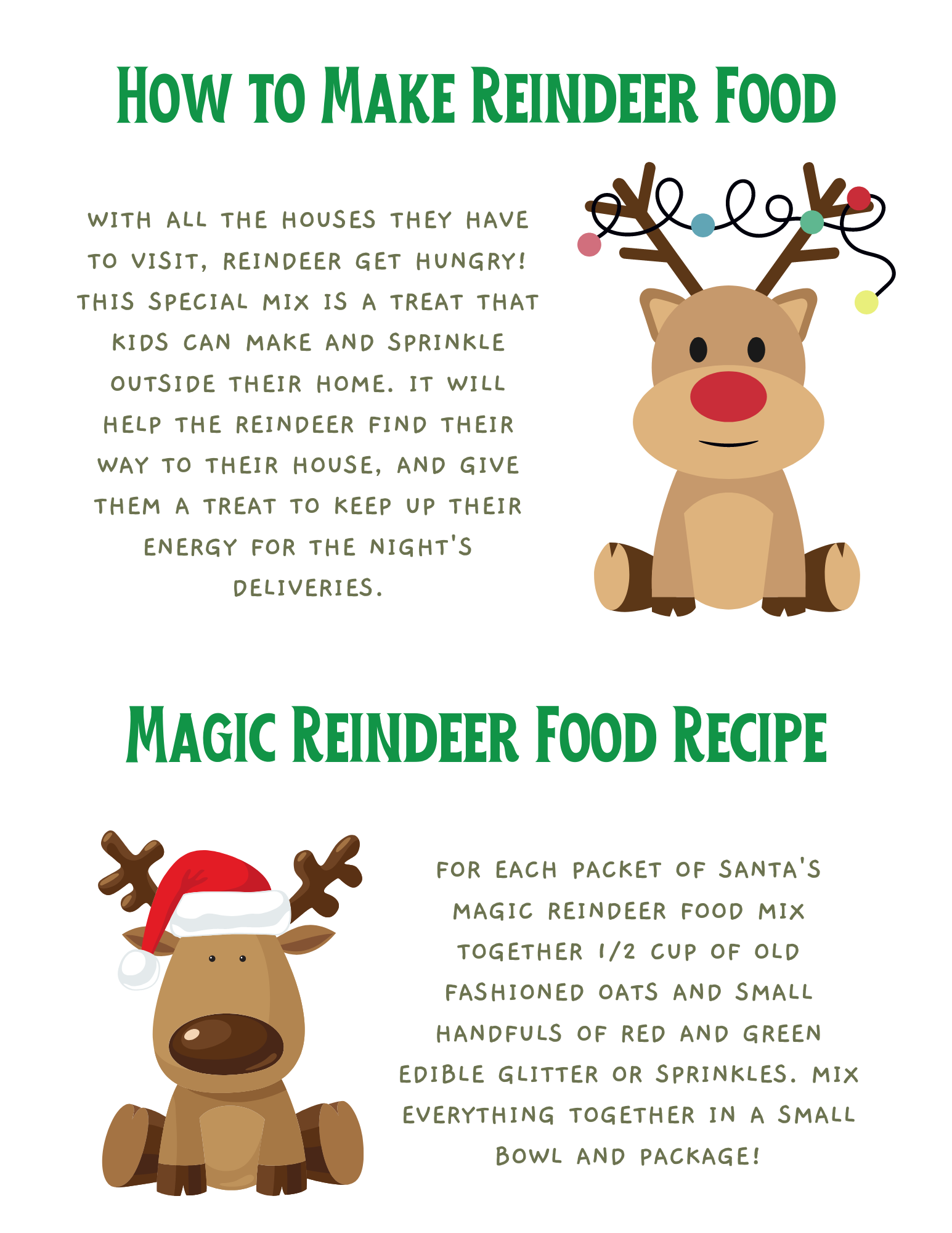 Free magic reindeer food printable recipe topper