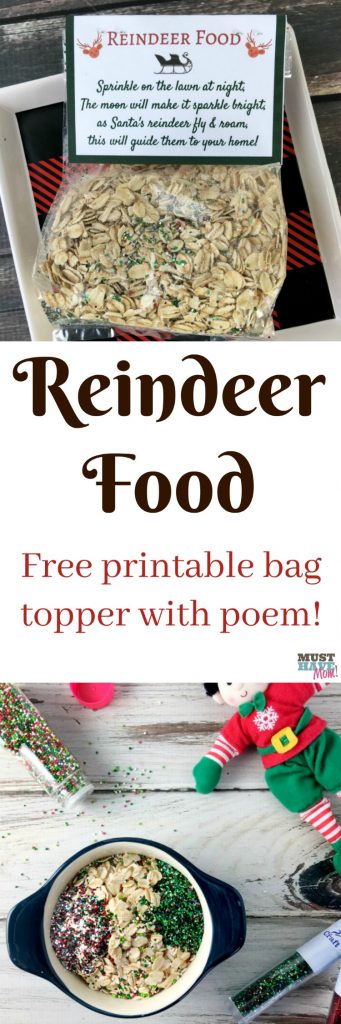 Santas magic reindeer food with free printable bag topper poem