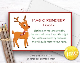 Magic reindeer food label instant download printable reindeer food tags digital file christmas tags christmas reindeer rudolph red