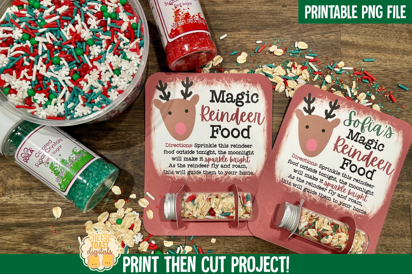 Reindeer food card versions christmas printable png