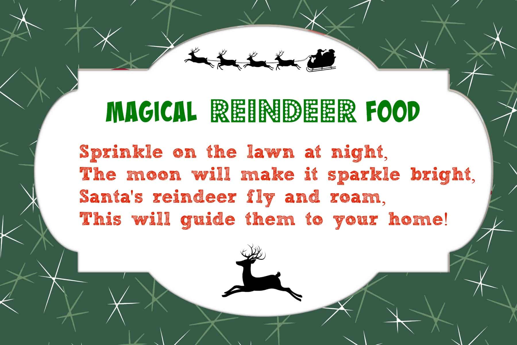 Magical reindeer food recipe free printable poem tag