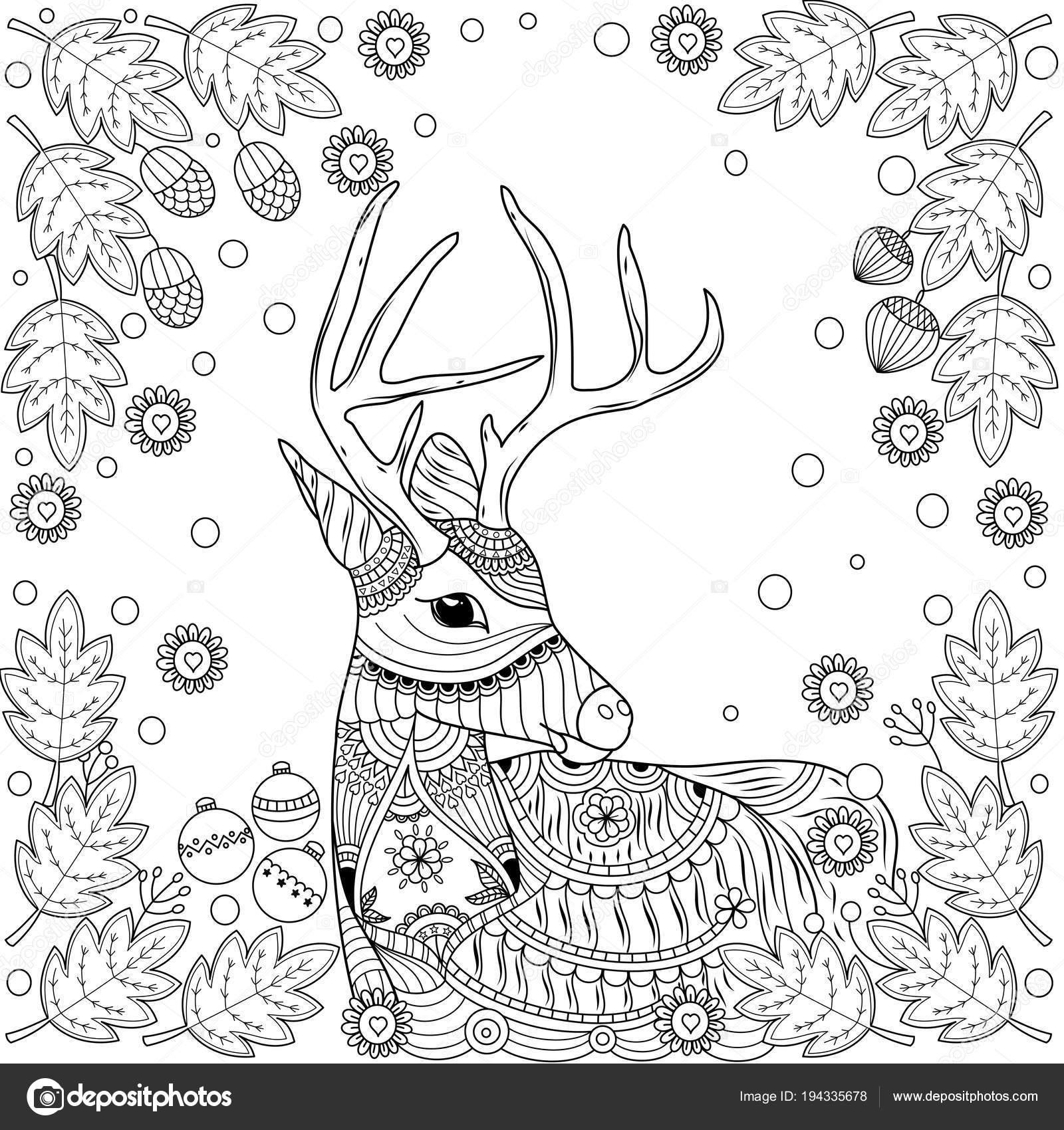 Coloring book reindeer winter adult zentangle style vector illustration handdrawn stock vector by noonizen