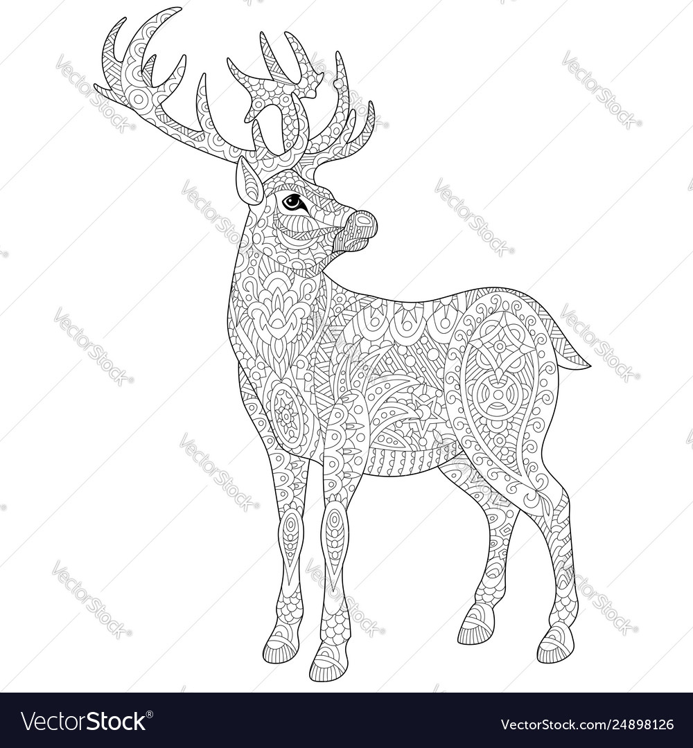 Deer adult coloring page royalty free vector image