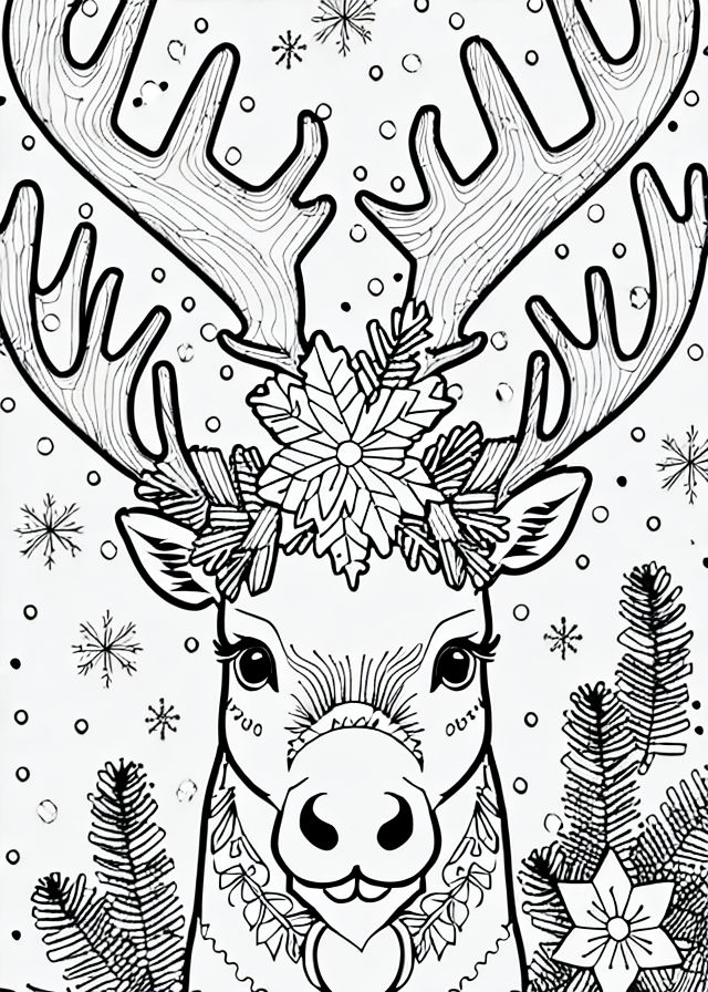 Reindeer adult coloring page line art