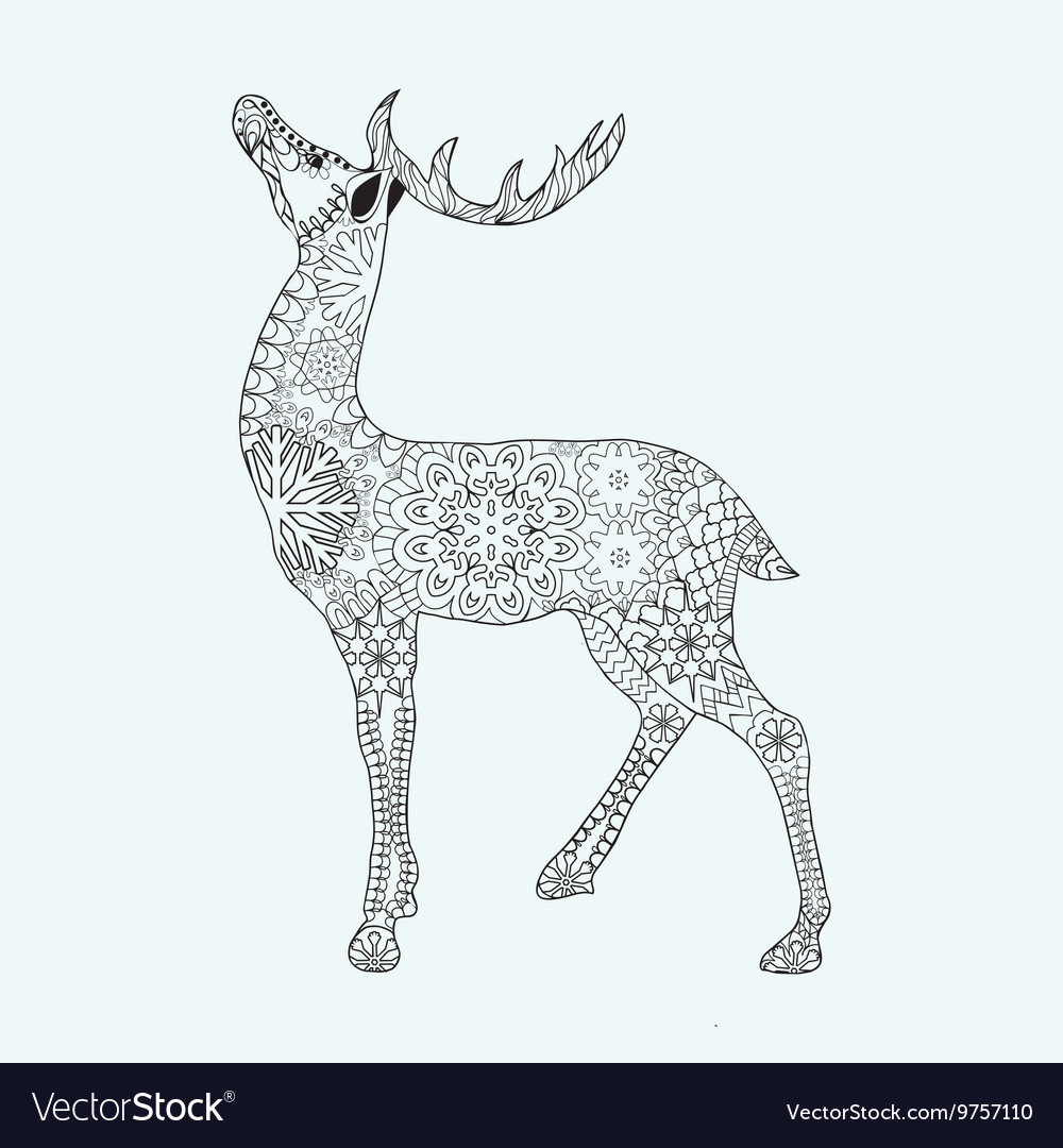 Christmas deer for adult anti stress coloring page