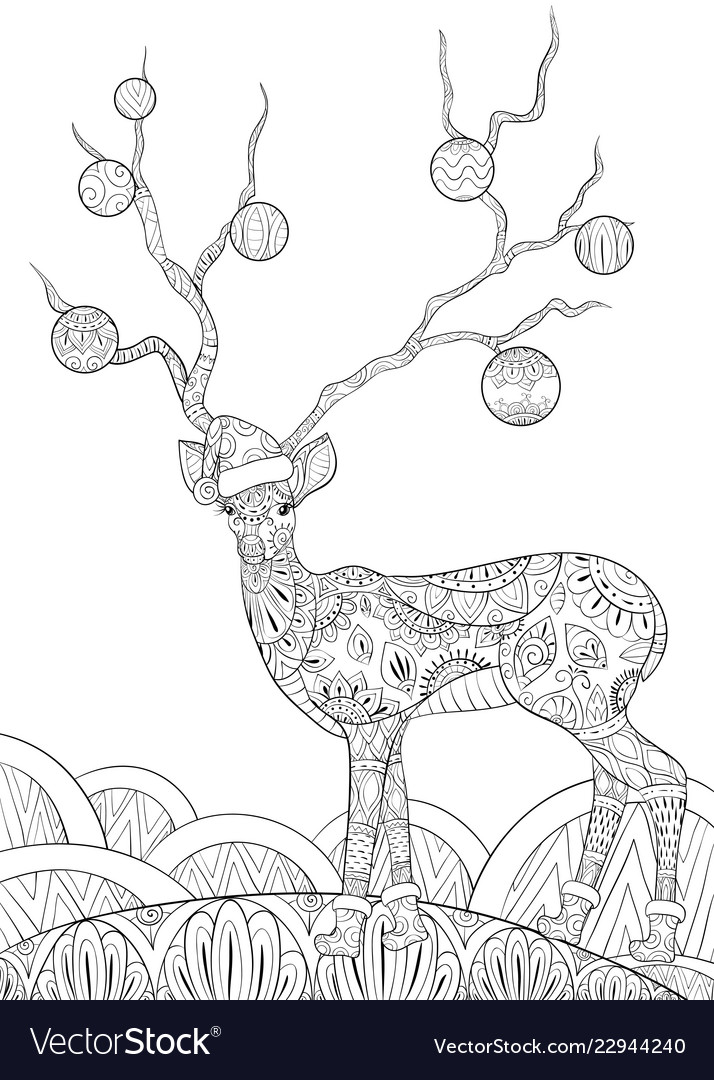 Adult coloring bookpage a cute christmas deer vector image