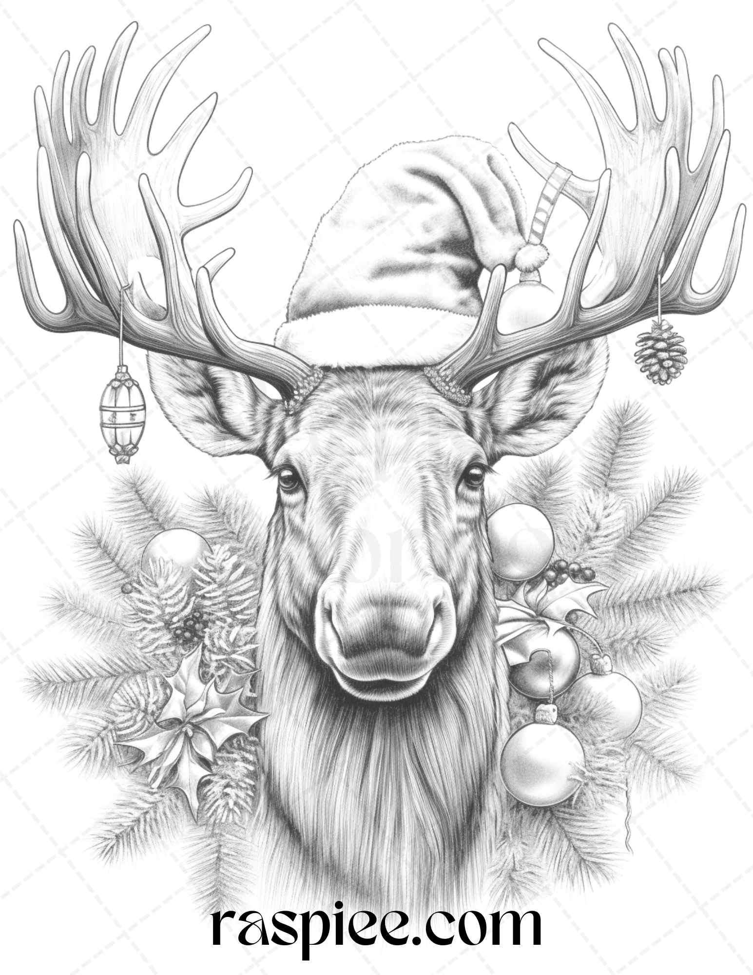 Christmas animals grayscale coloring pages printable for adults pd â coloring