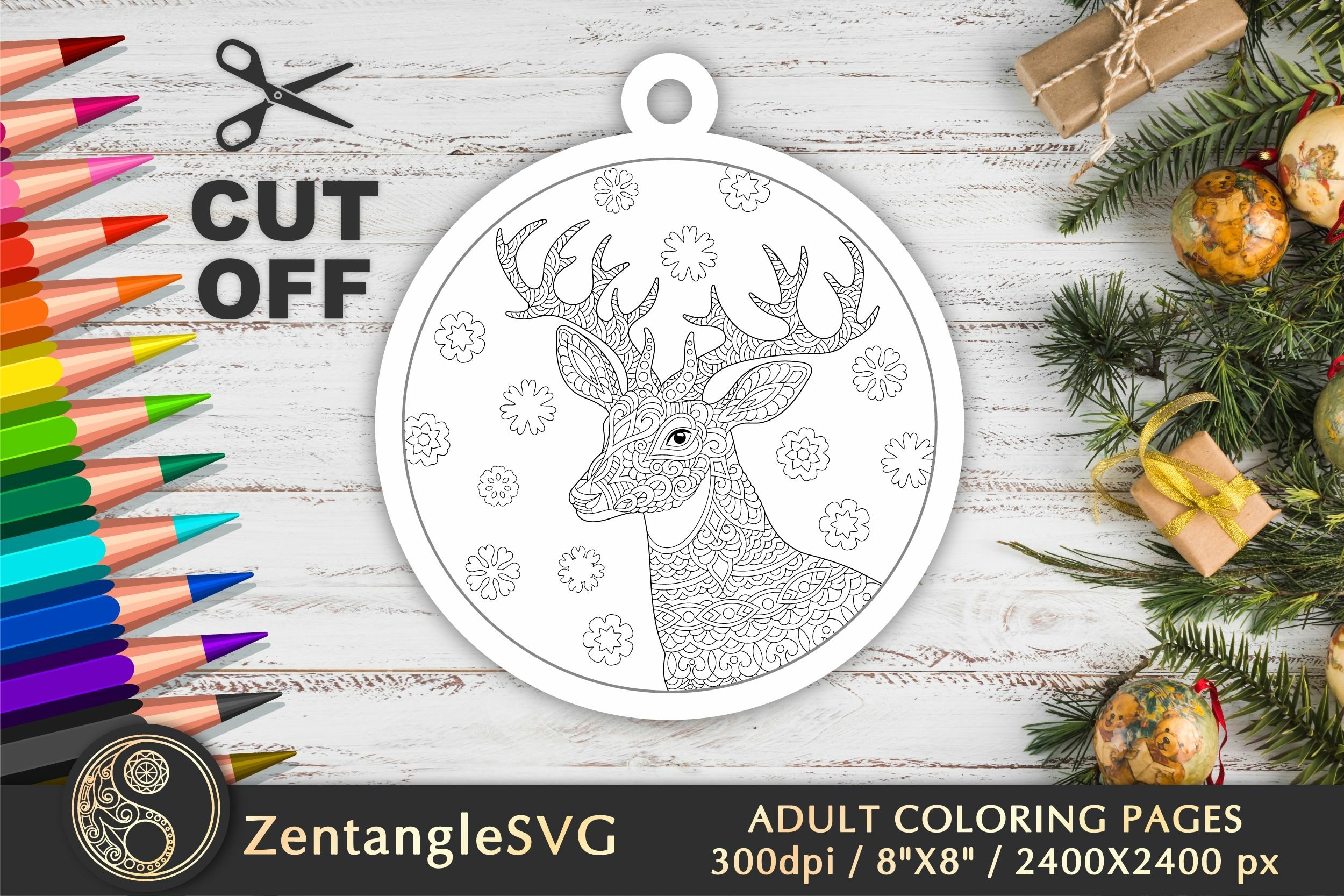 Reindeer coloring page christmas deer colouring ornament