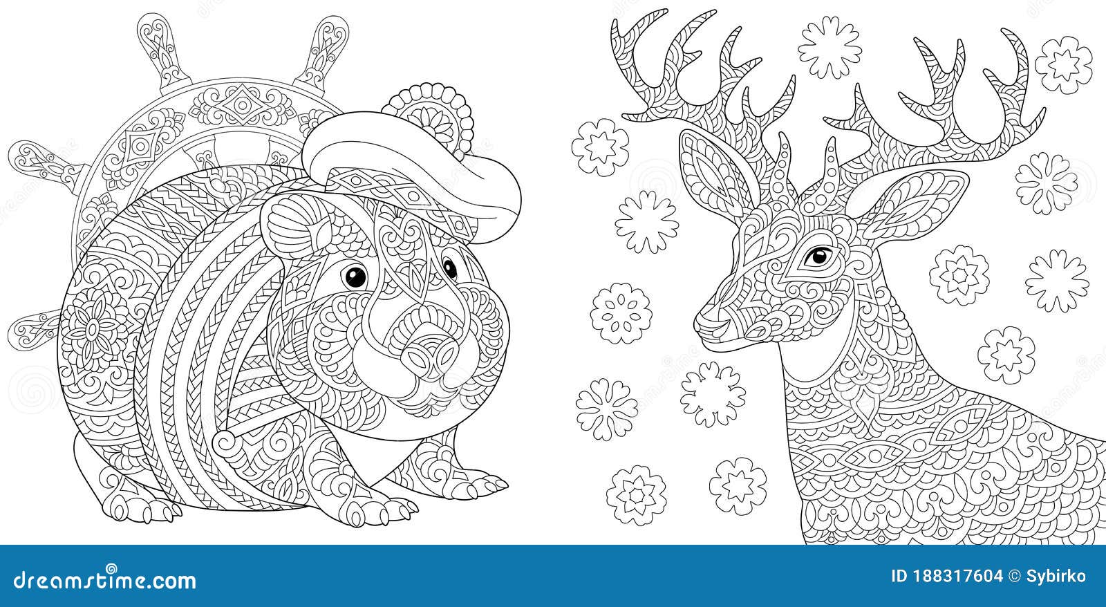 Coloring pages with hamster and reindeer stock vector