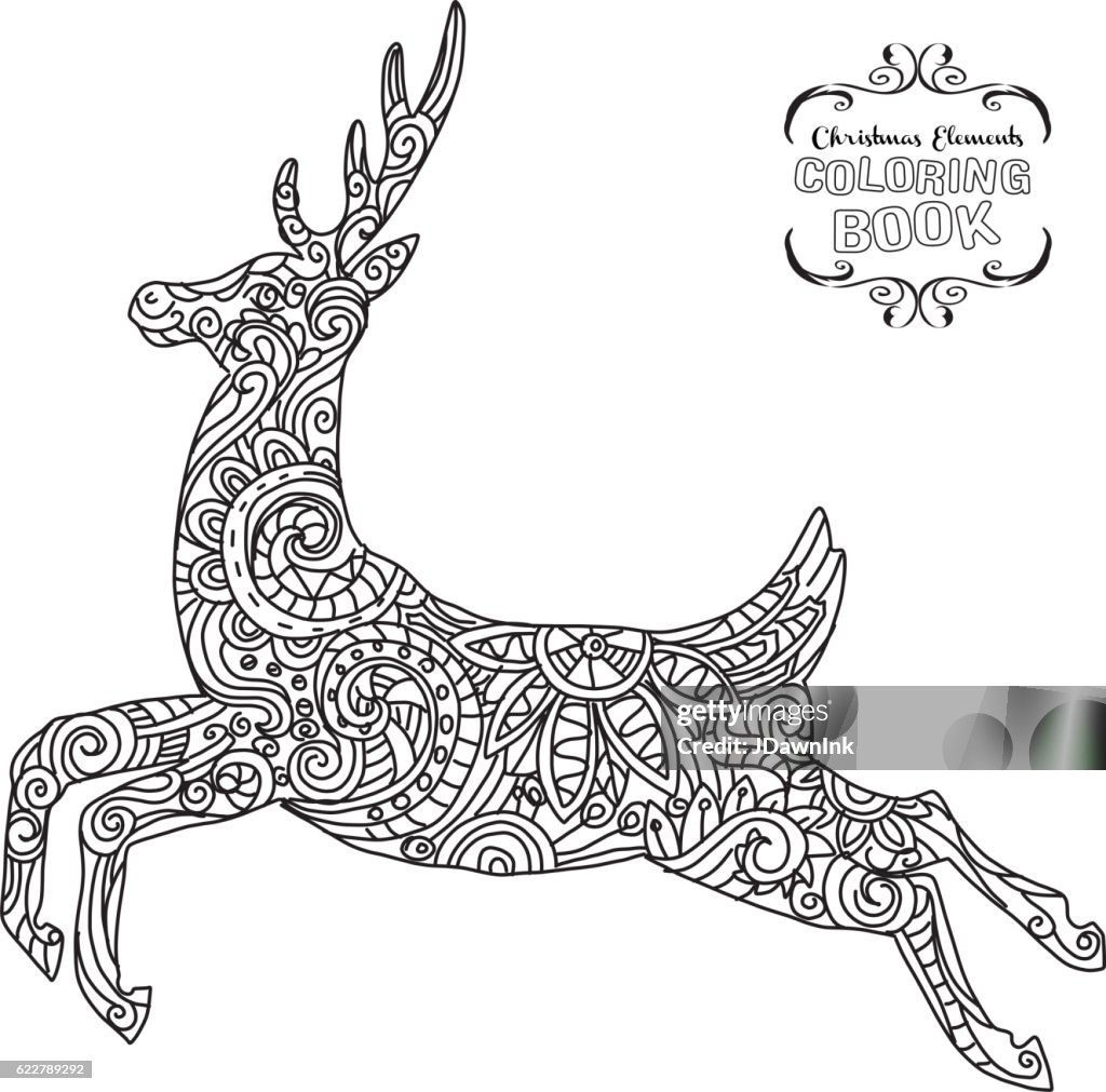 Hand drawn christmas reindeer ornament coloring book tangle high