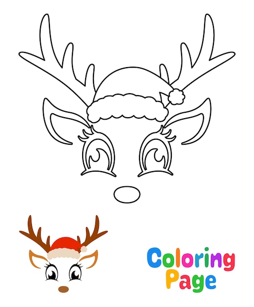 Premium vector coloring page with reindeer face for kids