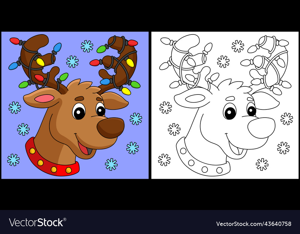 Christmas reindeer head coloring page royalty free vector