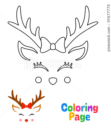 Coloring page with reindeer face for kids