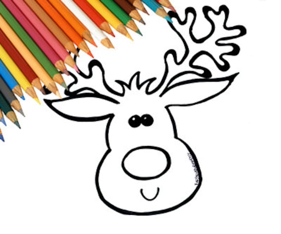 Reindeer rudolph christmas draw coloring page for kids download printable coloring page cute kawaii last minute christmas printable handmade