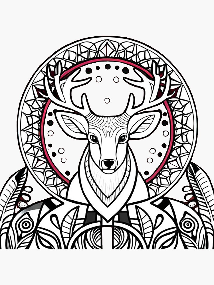 Reindeer head coloring book illustration antistress coloring for adults black and white lines print for t