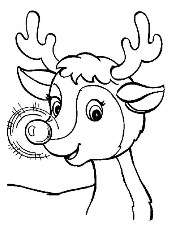 A sweet christmas reindeer with glowing nose on christmas coloring page rudolph coloring pages deer coloring pages animal coloring pages