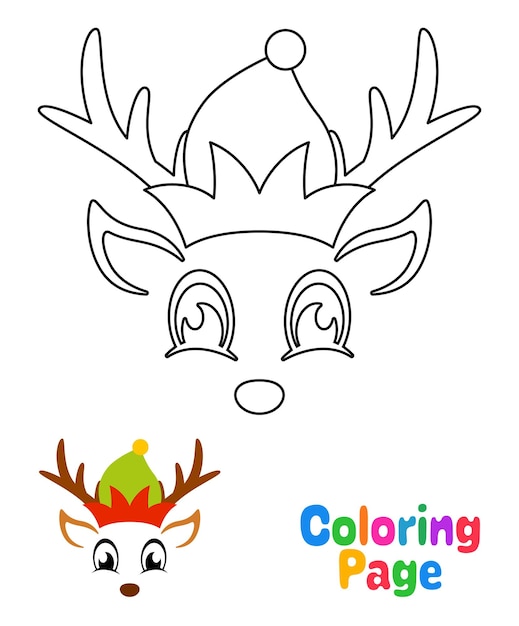 Premium vector coloring page with reindeer face for kids