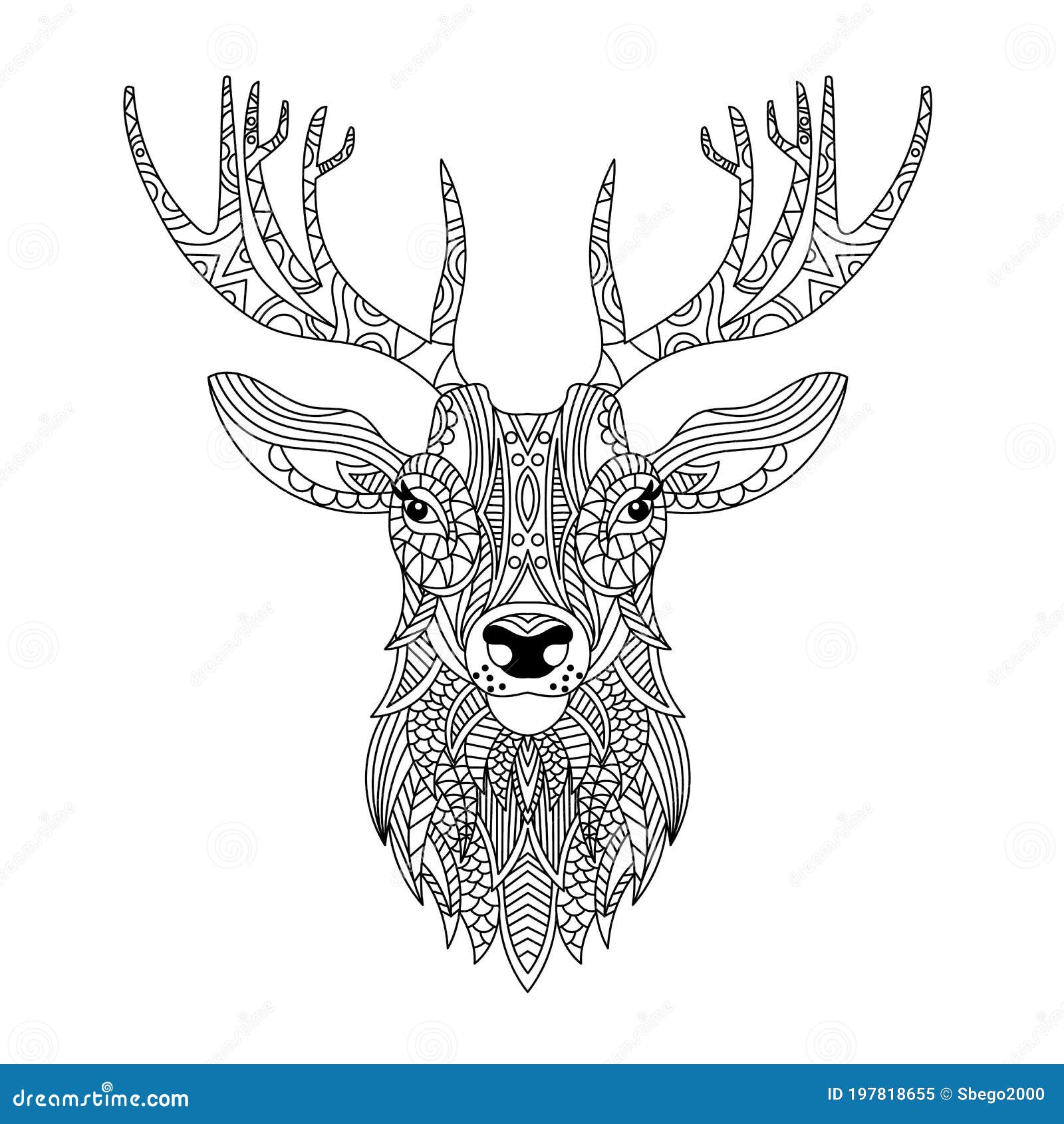 Reindeer head coloring book illustration antistress coloring for adults stock vector