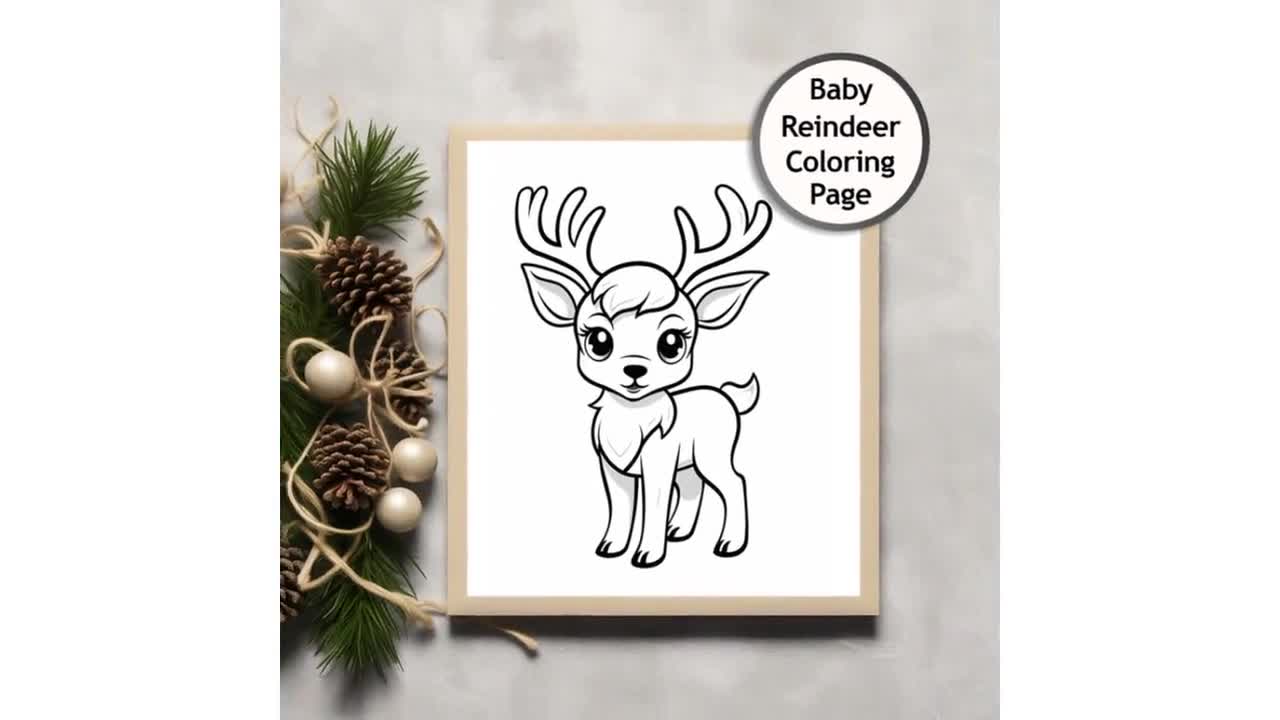 Baby reindeer christmas coloring printable coloring page coloring for adults and kids instant download png mercial use