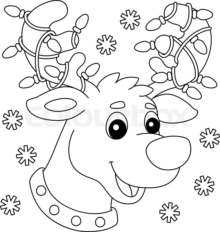 Christmas reindeer head coloring page for kids stock vector