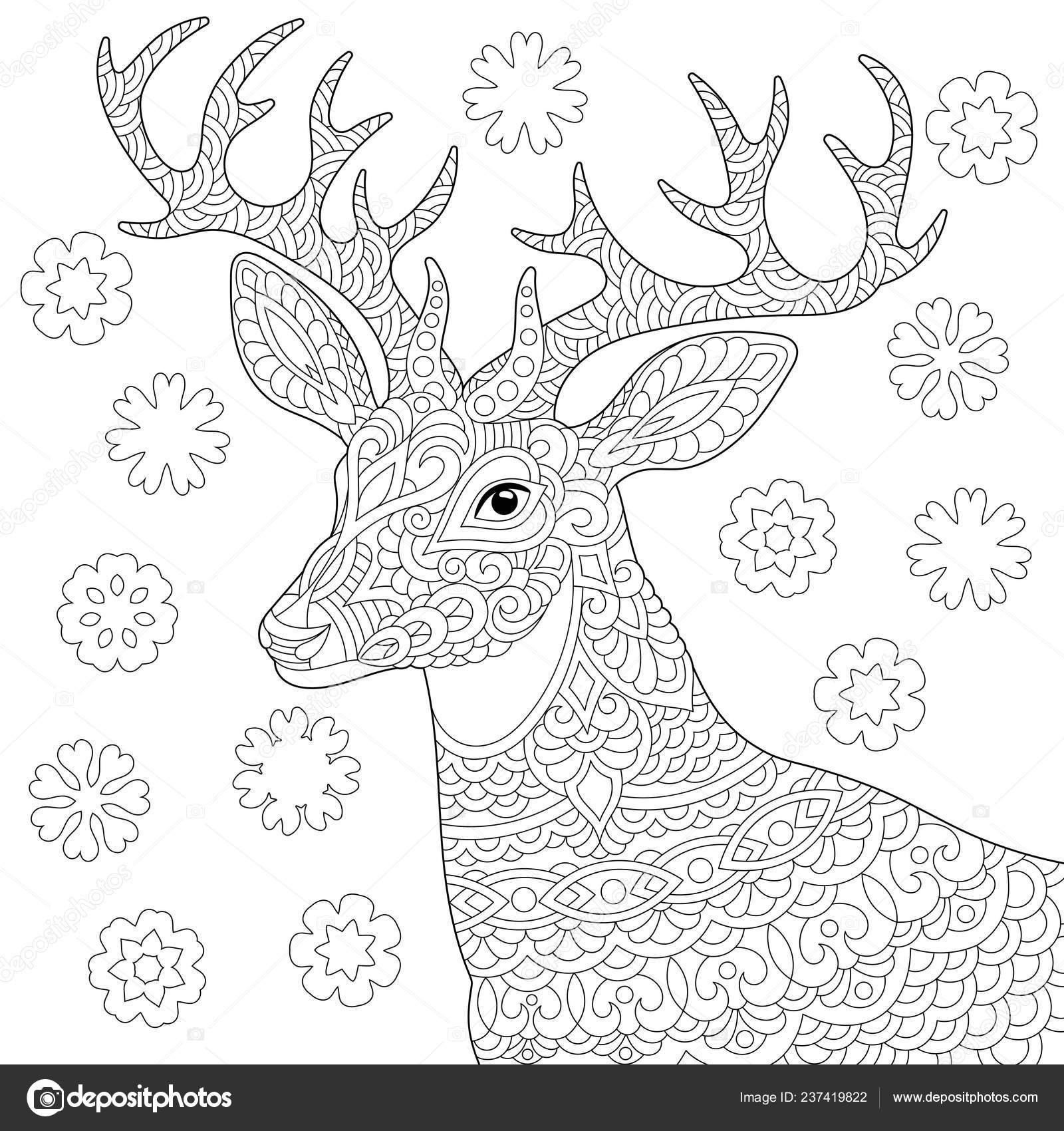 Coloring page coloring book stress colouring picture deer christmas reindeer stock vector by sybirko