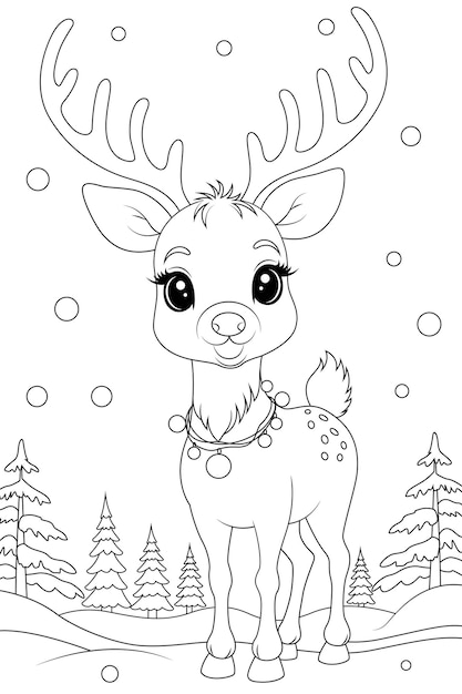 Premium vector coloring page a reindeer tangled in christmas lights