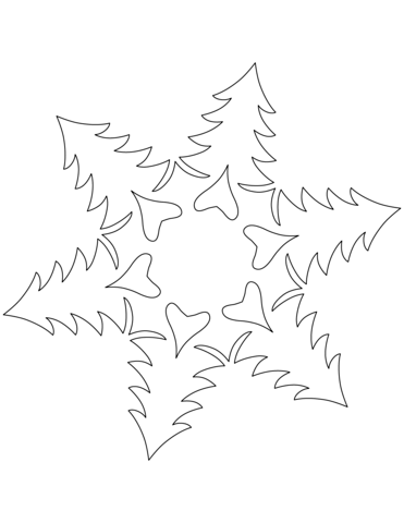 Snowflake pattern with christmas trees coloring page free printable coloring pages