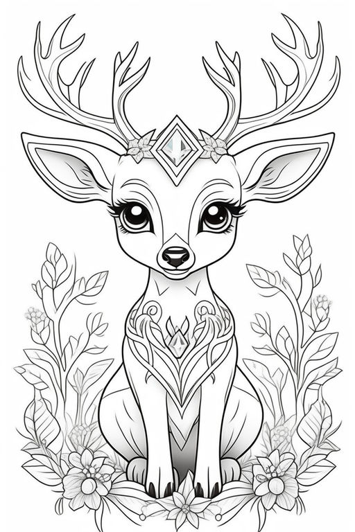 Coloring book template ornamental dear