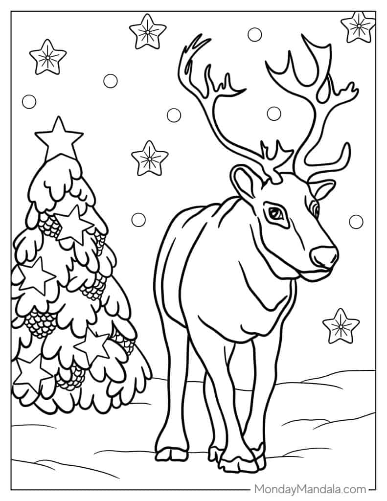 Reindeer coloring pages free pdf printables