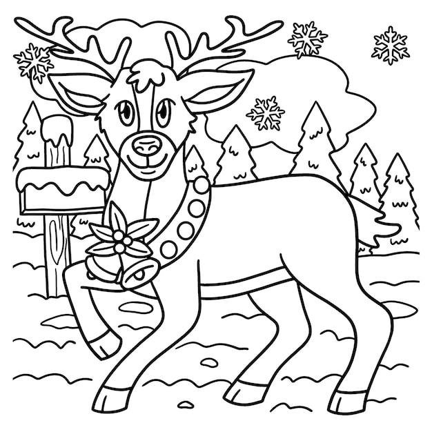 Premium vector christmas reindeer coloring page for kids