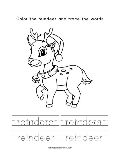 Color the reindeer and trace the words