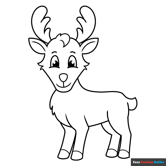 Easy cartoon reindeer coloring page easy drawing guides