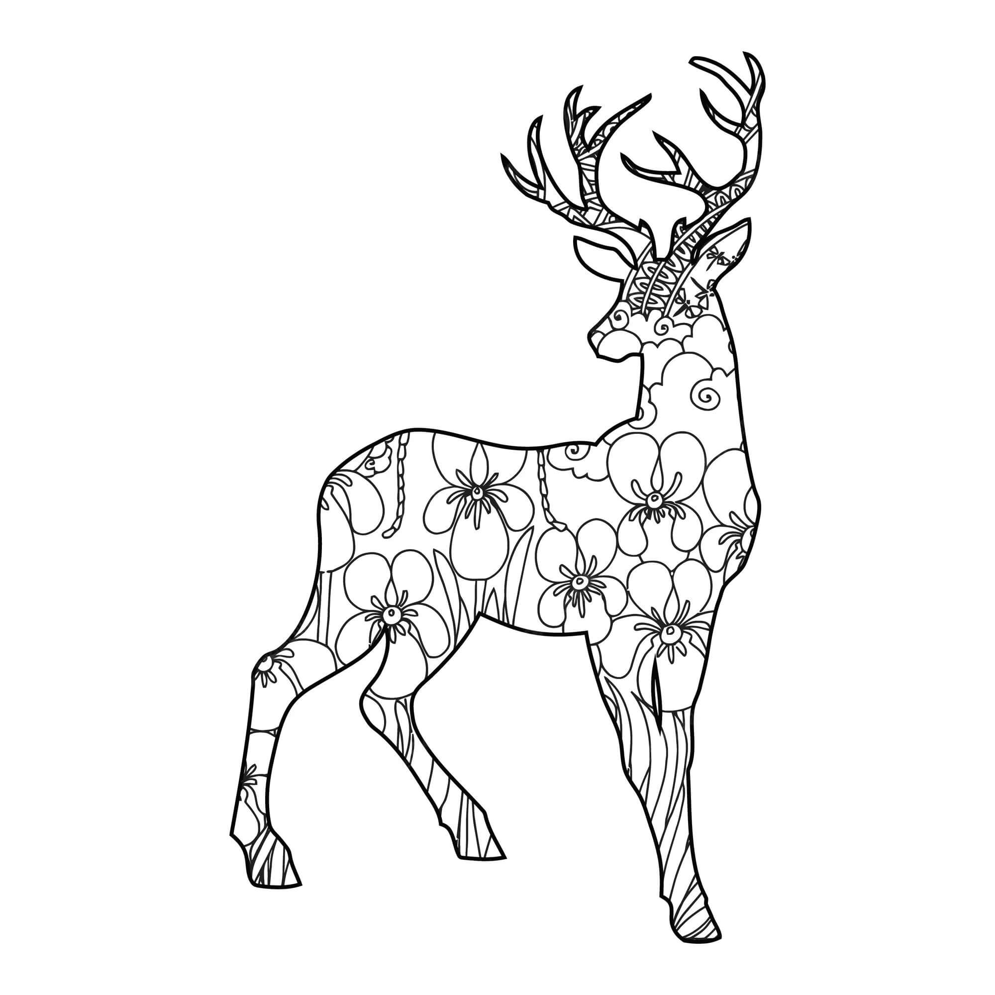 Reindeer flowers mandala coloring page