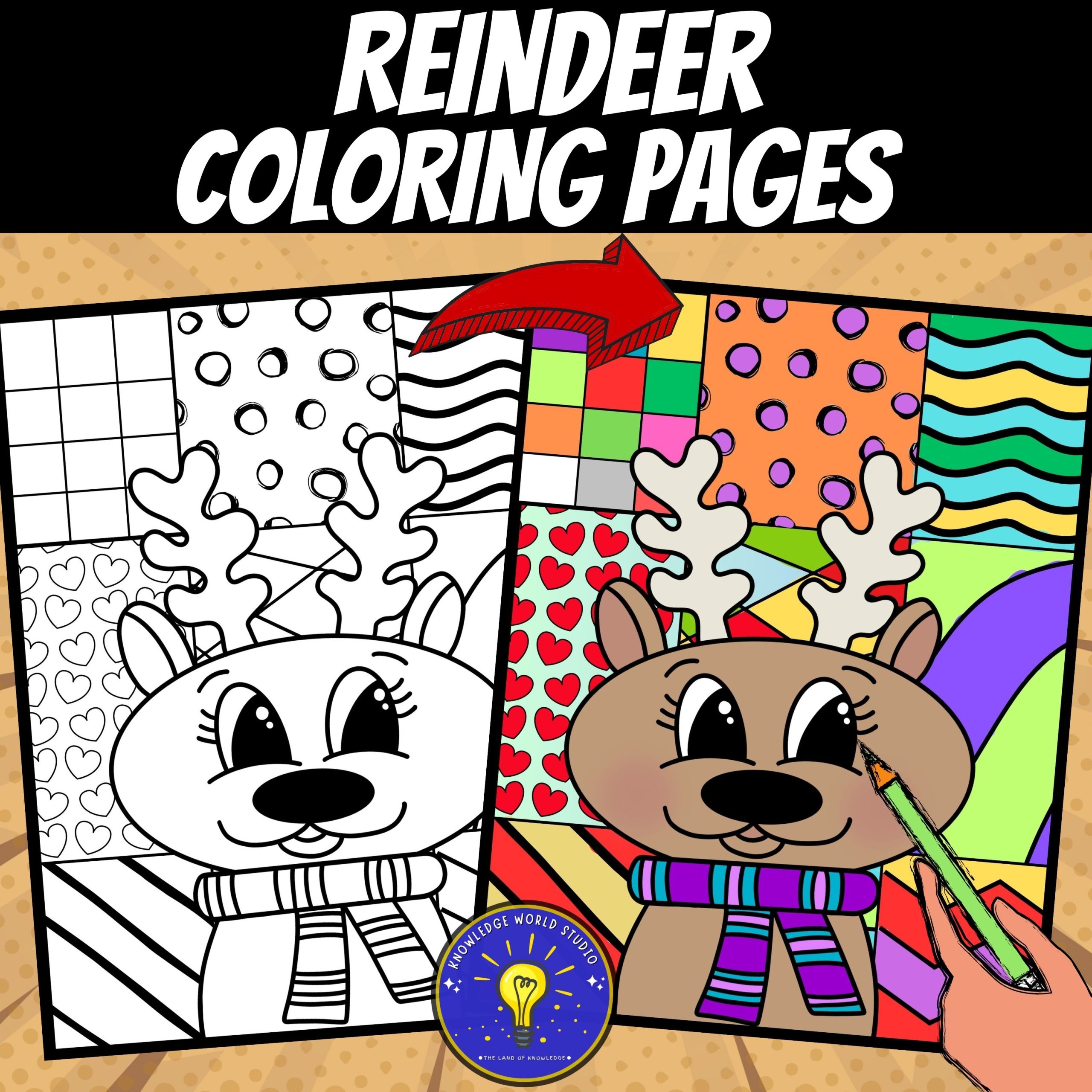 Reindeer coloring pages pop art inspired coloring sheets made by teachers