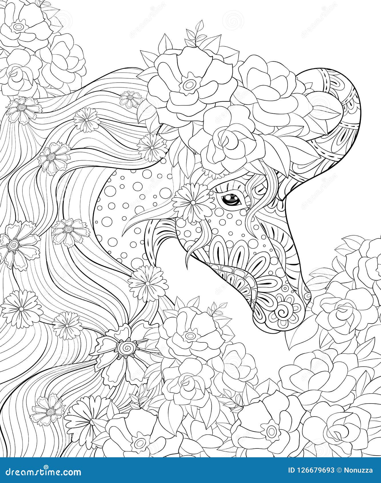 Adult coloring bookpage a cute unicorn image for relaxingzen art style illustration stock vector