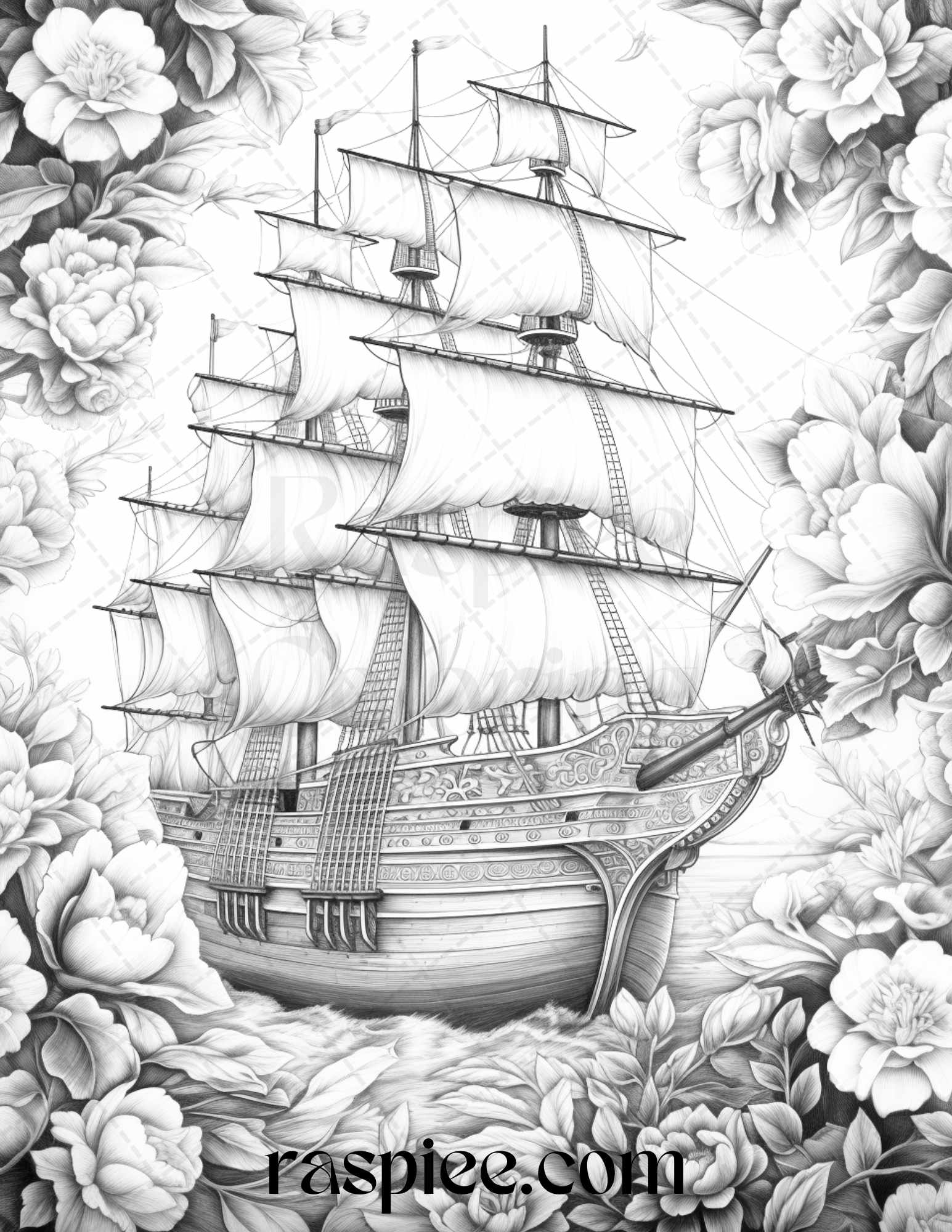 Flower ships graysale coloring pages printable for adults pdf file â coloring