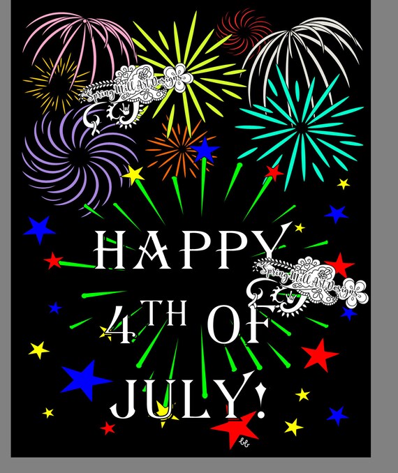 Lets celebrate happy th of july fireworks coloring page in two printables white and black backgrounds both included