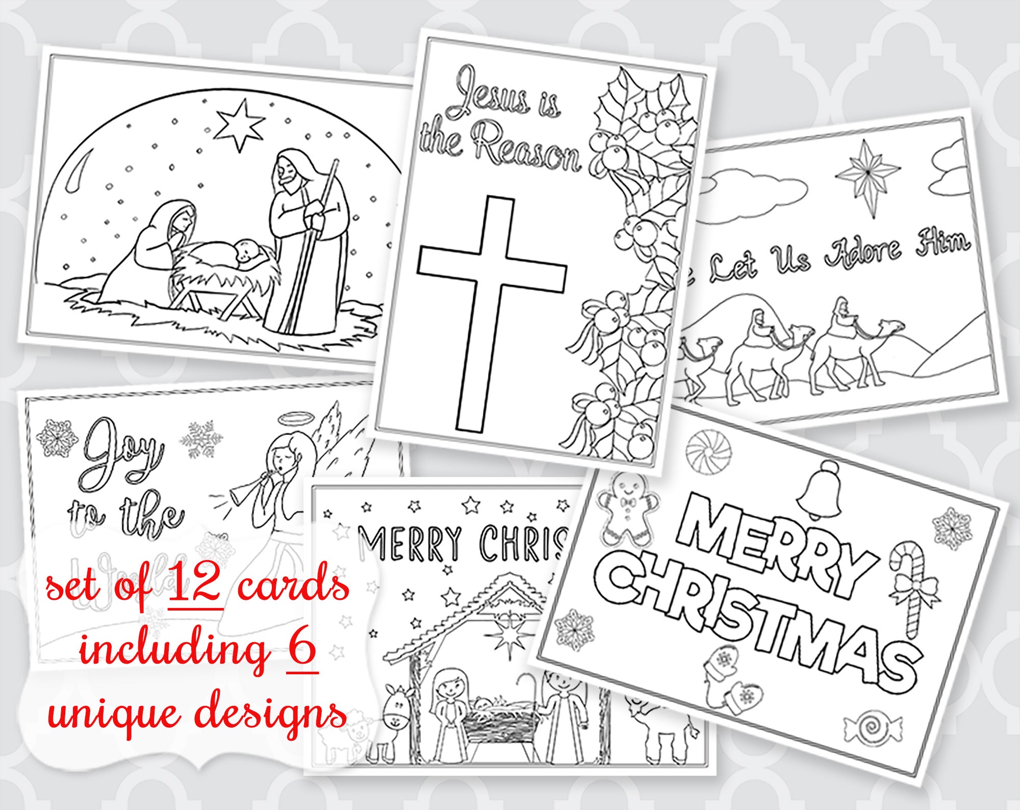 Color me joyful religious christmas coloring cards â the invite lady