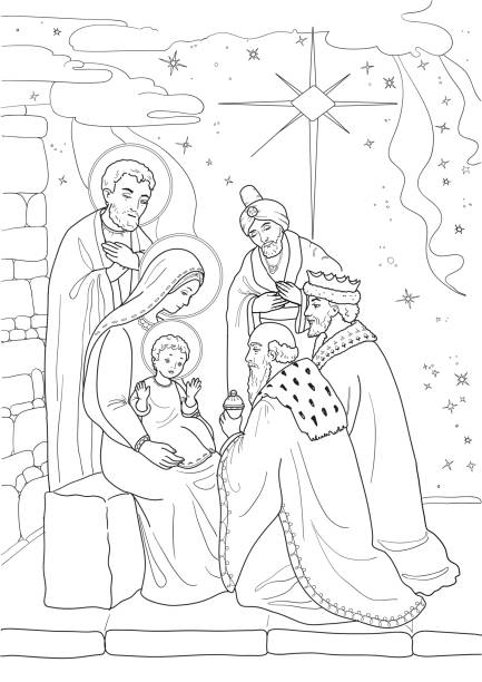 Religious christmas coloring page stock illustrations royalty