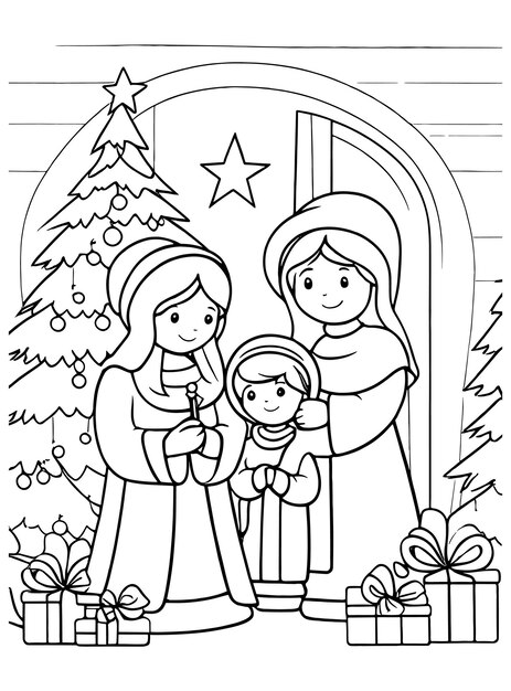 Premium vector christmas coloring page hand drawing vector art and illustration on white background