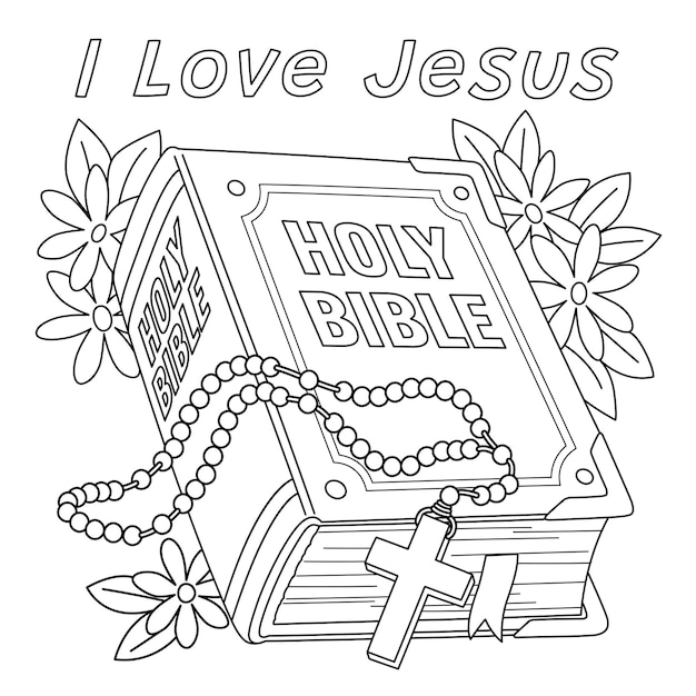 Premium vector christian i love jesus coloring page for kids