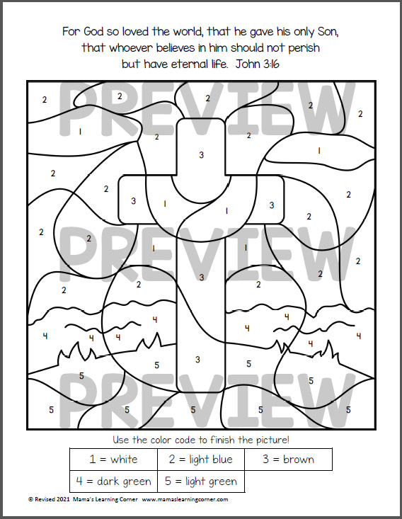 Christian easter color by number worksheets