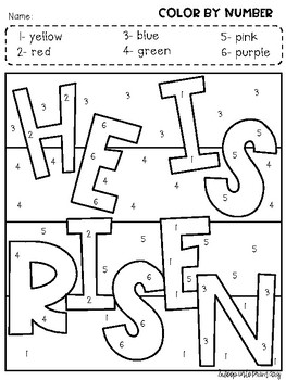 Religious easter color by number sheets by swoop into primary tpt