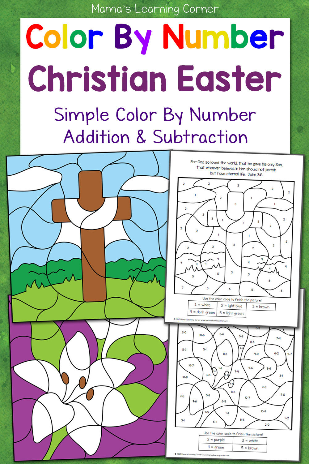 Christian easter color by number worksheets